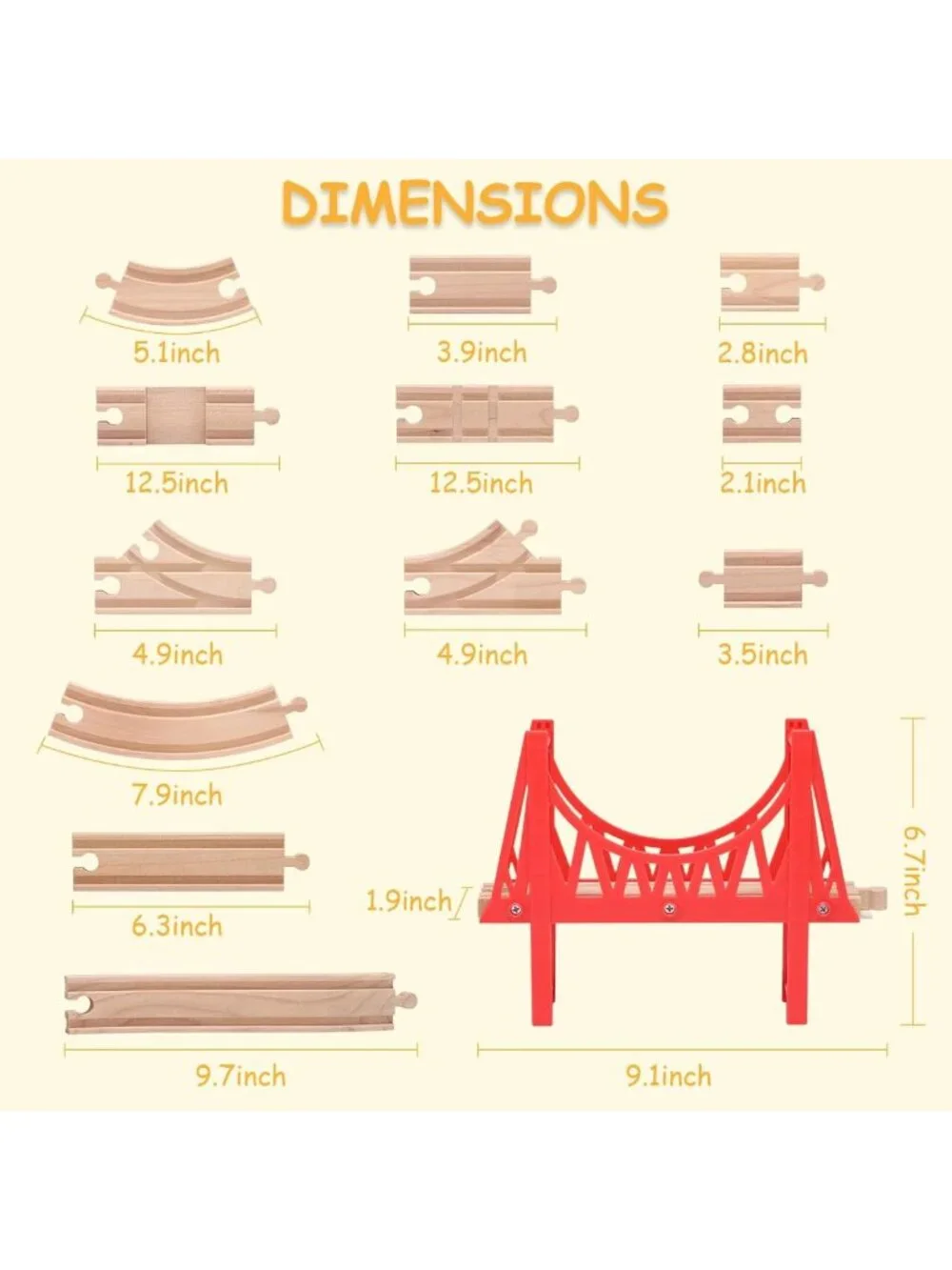 Wooden Train Track Set 62 PCS with Bridge & Trains - Compatible, Ideal Gift for